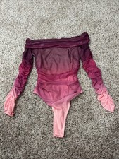 Women s Vici Bodysuit Purple Pink Ombre Mesh Off The Shoulder Size Small NWOT