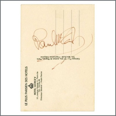 Paul McCartney Autographed 1976 Hotel George V Paris Postcard (France)