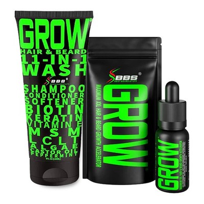 Beard Growth Kit w/GROW XXL Beard Serum for Maximum Facial Hair & Conditioner...