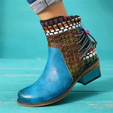 SOCOFY Boho Ankle Boots |Retro Embellished Turquoise Multicolor Size 41 (US 10)