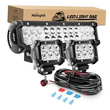 Nilight 12 Inch 72W Spot Flood Light Bar 72W Light + 2Pcs Pods +Wiring harness