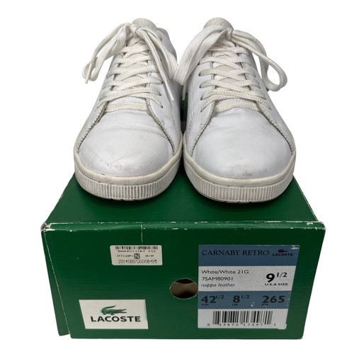Lacoste Carnaby Retro 21G Mens 9.5 White Nappa Leather Lace Up Shoes w Box Flaws - Picture 2 of 17