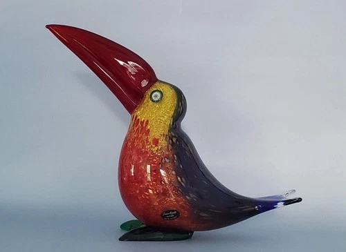 Vintage Murano Glass Toucan by Franco Moretti. Original Label and Signature!