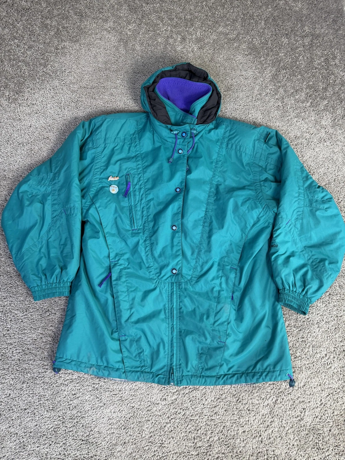 Vintage Edelweiss Ski Jacket Womens M Green Hooded Insulated Nylon Retro 90s