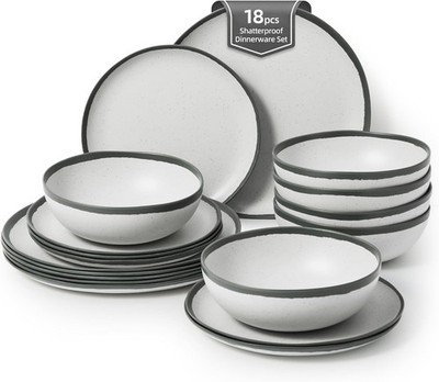 La Joventino Melamin Geschirrset für 18 Teile, Camping Teller und Schüsseln Set