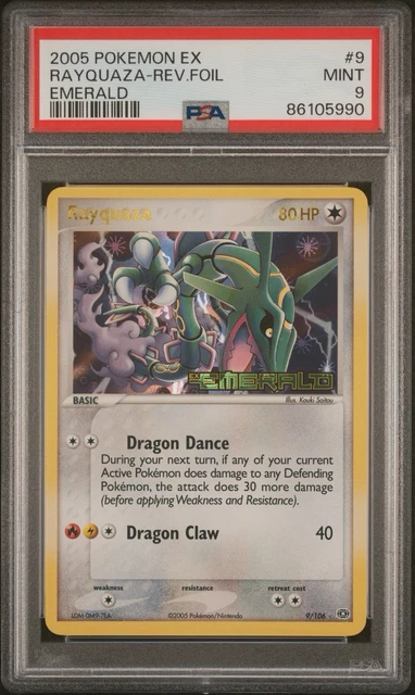 Pokémon Rayquaza Stamped Reverse Holo 2005 EX Emerald 9/106 PSA 9
