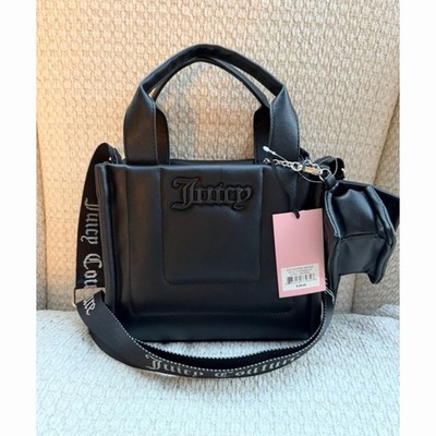 Juicy Couture Academy Puffer Tote Bag Satchel Black Liquorice Faux Leather NWT