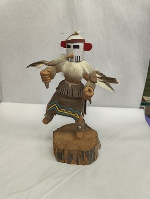 Vintage Indianer Falke Kachina Puppe, signiert Pauline, *fehlende Federn*