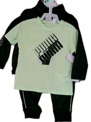 PUMA Baby 3 Pc Set Track Suit Black Neon Green 18 Month Activewear Classic NEW
