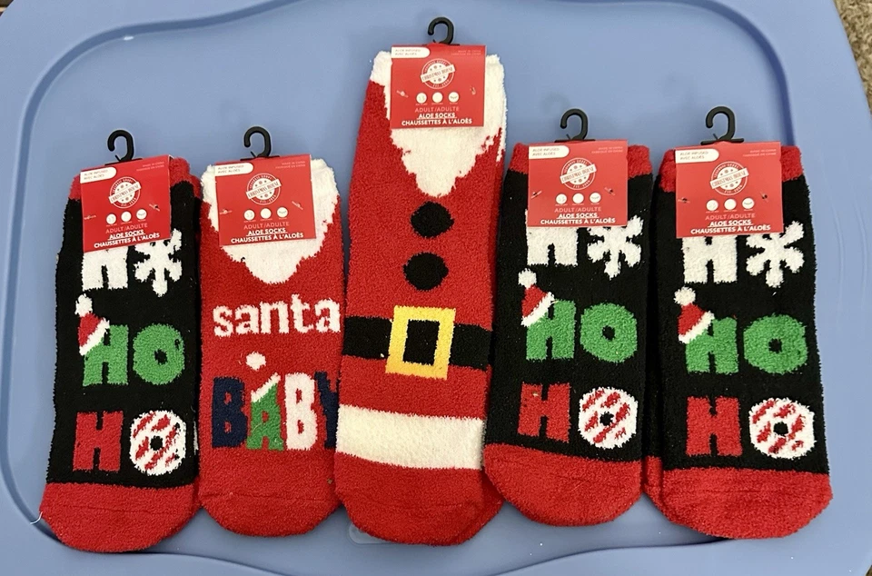 5 pares de calcetines navideños con infusión de aloe Papá Noel nuevos con etiquetas Foto 4 de 4