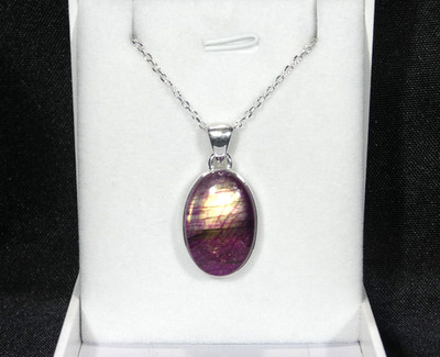 Stunning Natural Oval Shape Labradorite Solid Sterling Silver Necklace-51 cm