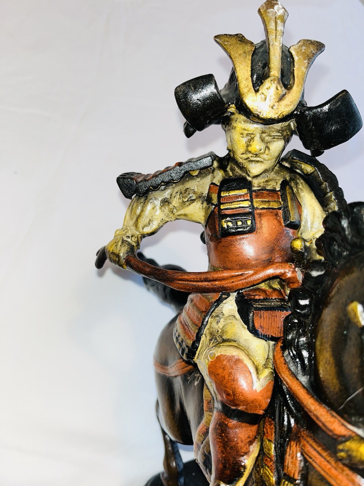 VTG Japanese Bronze Samurai Warrior on Horseback Statue 14x23 (Masashige style)