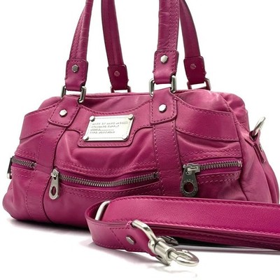 Marc by Marc Jacobs 2Way Pink Leather Logo Plate Tote Shoulder Bag Y2K Auth