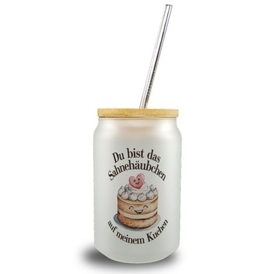 Du bist das Sahnehäubchen Trinkglas mit Bambusdeckel Kuchen mit Sahnehäubchen