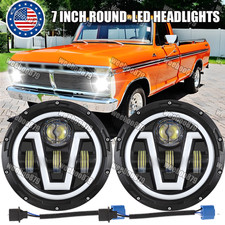 Pair 7 Round LED Headlight DRL Hi/Lo Projecto...