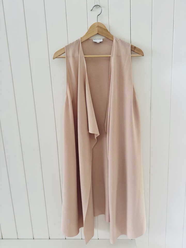 Witchery Sleeveless Cardigan Vest Size S Peach Pink Knit Draped Open Front
