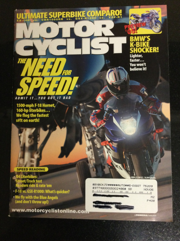 Motorcyclist June 2004 Suzuki GSXR 1000 vs F18 Hornet; Victory Kingpin; Thruxton