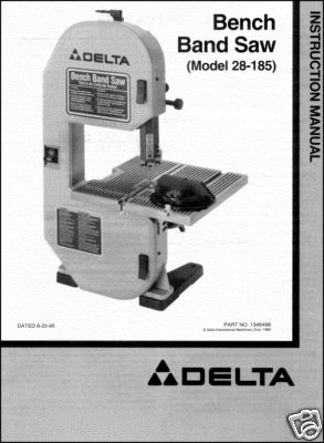 Delta  Band Saw  Model 28-185 Instruction Manual - Picture 1 of 3