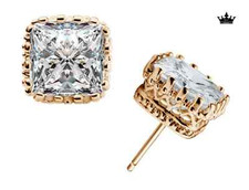 Royal Crown Set Gold Princess-Cut 6mm 7mm 8mm Cubic Zirconia Stud Earrings
