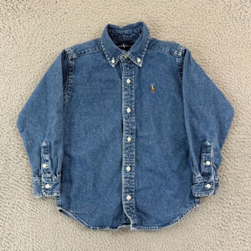Ralph Lauren Shirt Boys 6 Chambray Denim Long Sleeve Button Down Big Pony Logo