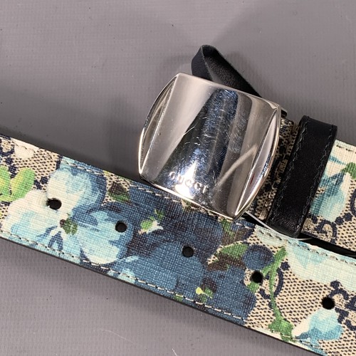 GUCCI Größe 34 Blau Grau Blumenmuster Leinen Gürtel - Bild 7 von 7