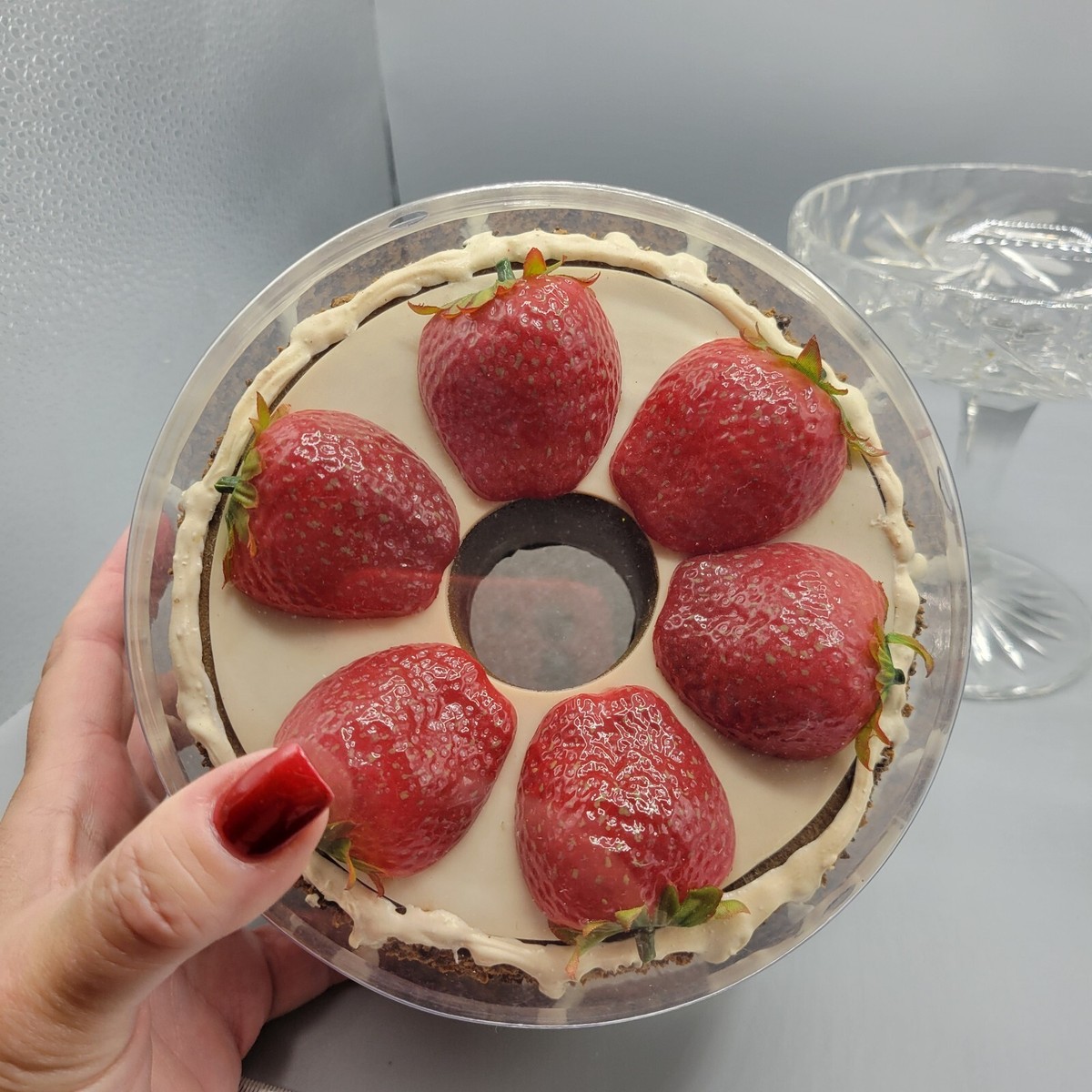 Napa Valley Fake Food Strawberry Cake On Crystal Candy Dish