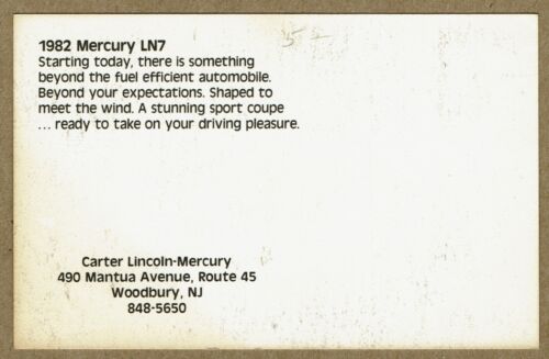 1982 Mercury LN7 Vintage Advertising Postcard Carter Lincoln-Mercury Woodbury NJ - Picture 2 of 2