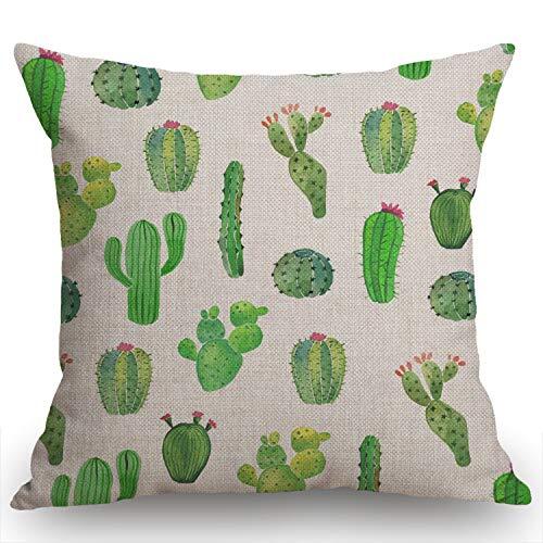 Eco-Friendly Watercolor Green Cactus Linen Cotton Pillow Cover Sw-012