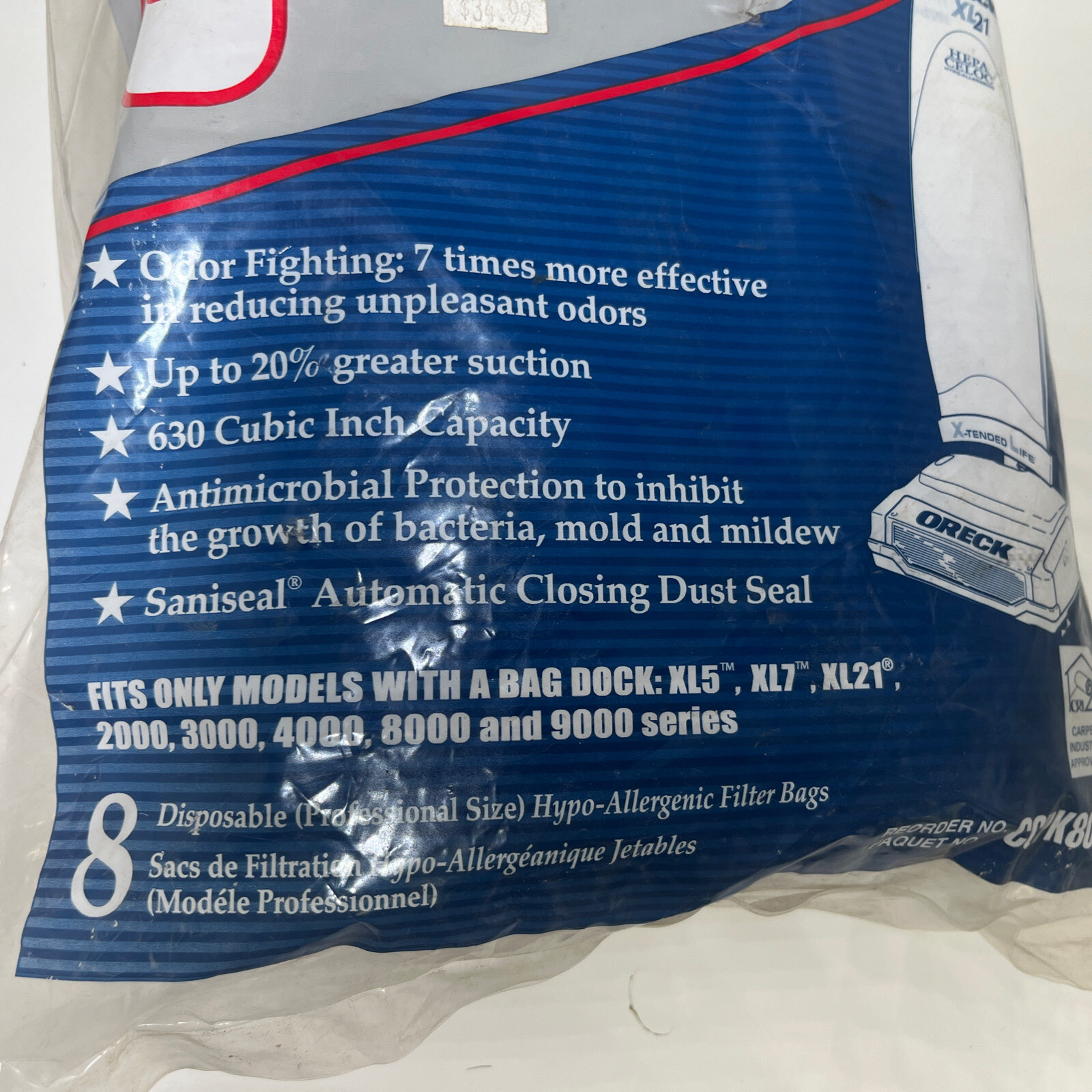 3 Oreck Charcoal Filter Bags Type CC CCPK80F for Uprights Odor Fighting