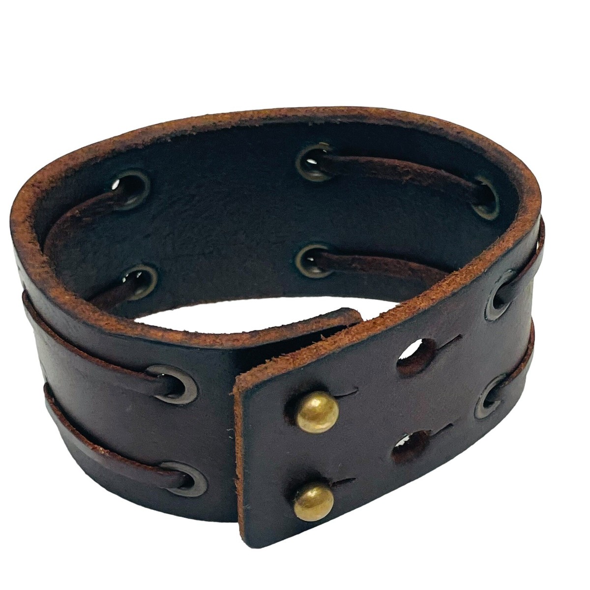 ✿α 様11/3✳️vintage調 Snippet Cuff bracelet Natural Leather Cuff Bracelet Vintage Weathered Double Laced Brown