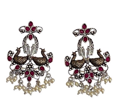 Oscar Designer Silber plattiert oxidiert roter CZ Stein Ohrring Schmuck für Frauen