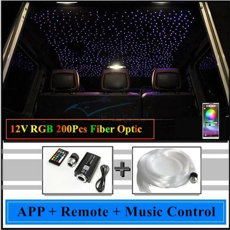 Luz de techo estrellada para techo de coche de fibra óptica de 12 W 200 piezas Bluetooth control de aplicación Foto 2 de 4