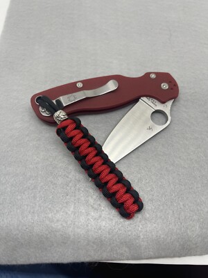 550 Paracord Knife Lanyard Black/Red With Metal Bead!