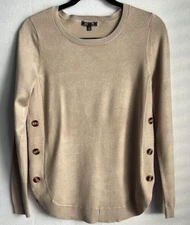 Lety & Me Sweater Women  Tunic Small Beige Long Sleeve Button Crew Neck Soft
