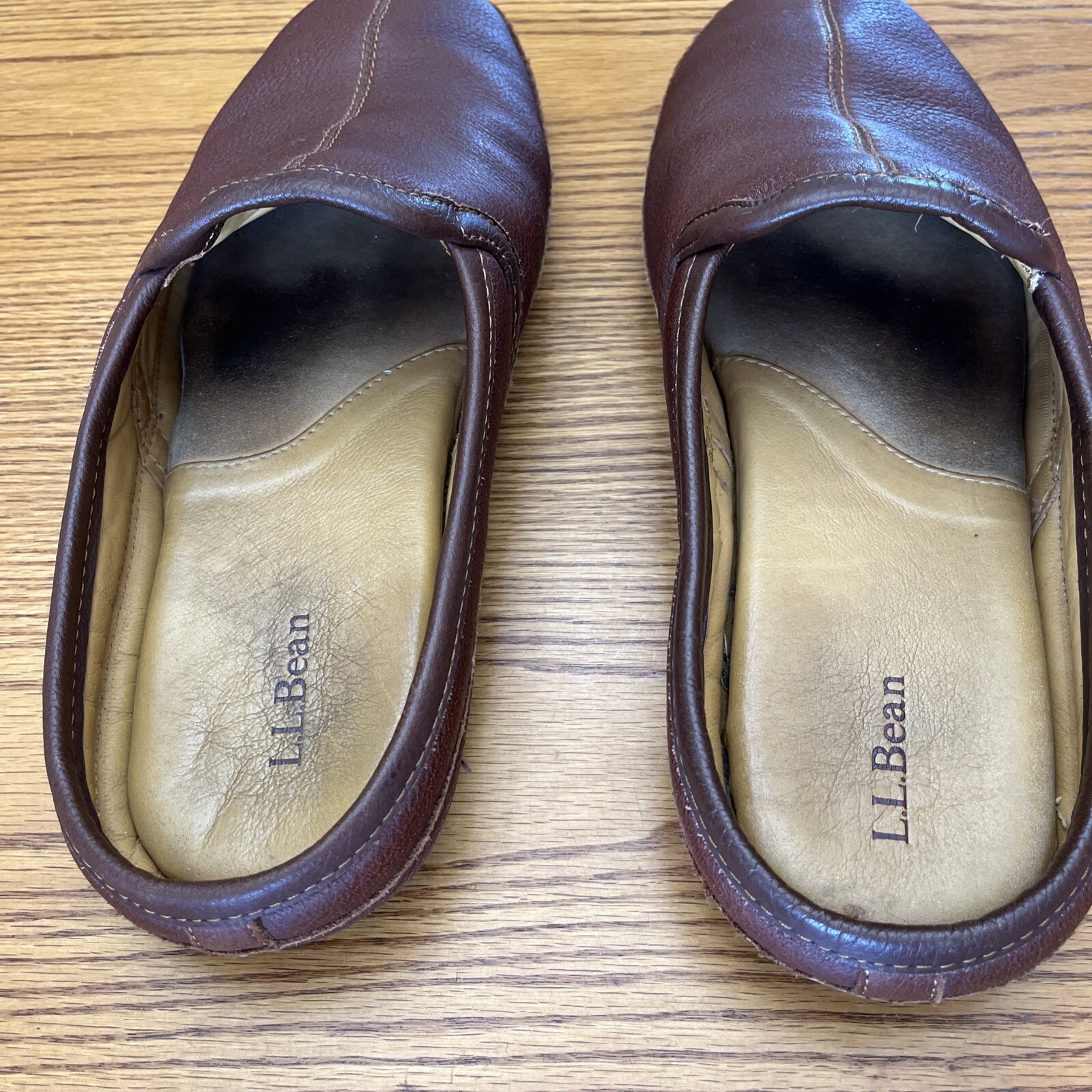 L.L. Bean Mens Elkhide Leather Slipper Scuffs Cushioned Soles Size 14
