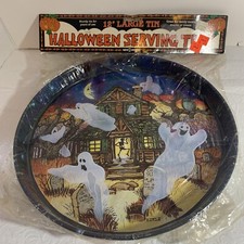 Vintage NOS Halloween Metal Serving Tray GHOS...