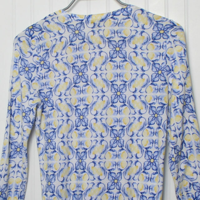 Talbots Women Blue Yellow Lemon 3/4 Sleeve Cotton… - image 9