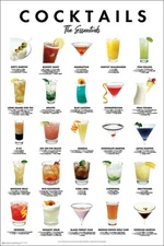 ESSENTIAL COCKTAILS POSTER 25 Mixed Alcoholic Drinks 24x36 POSTER Bartender Bars