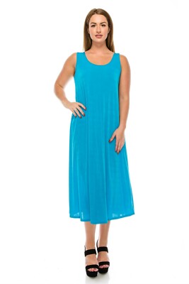 Travel Knit Dress, long A-Line Tank, Stretchy NO-IRON poly/span. Turq.,  700