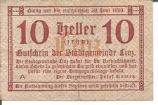 AUSTRIA (STADT LINZ) NOTGELD 10 HELLER 30/06/1920