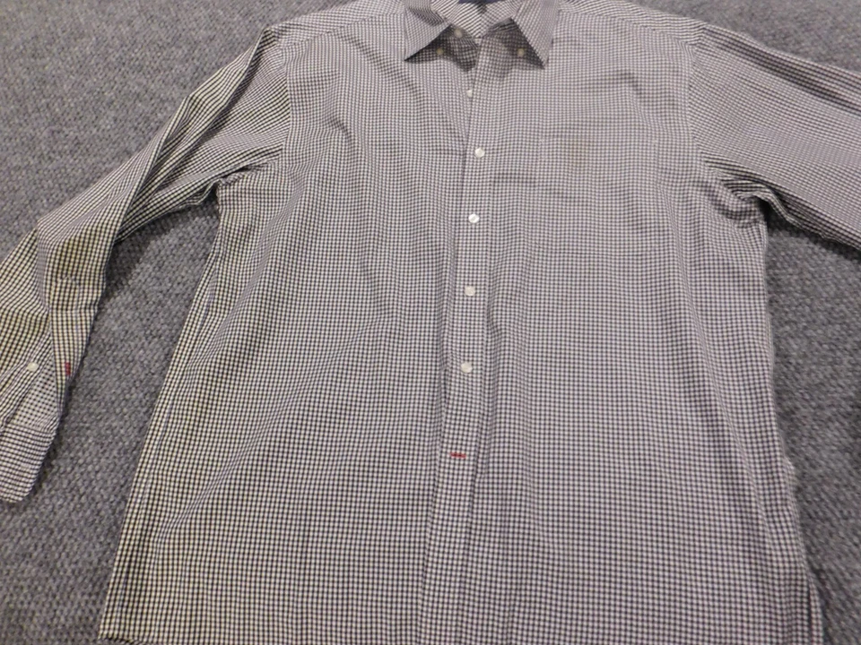 Camisa masculina Tommy Hilfiger 16.5 cinza xadrez botão para cima casual clássica - Imagem 4 de 4