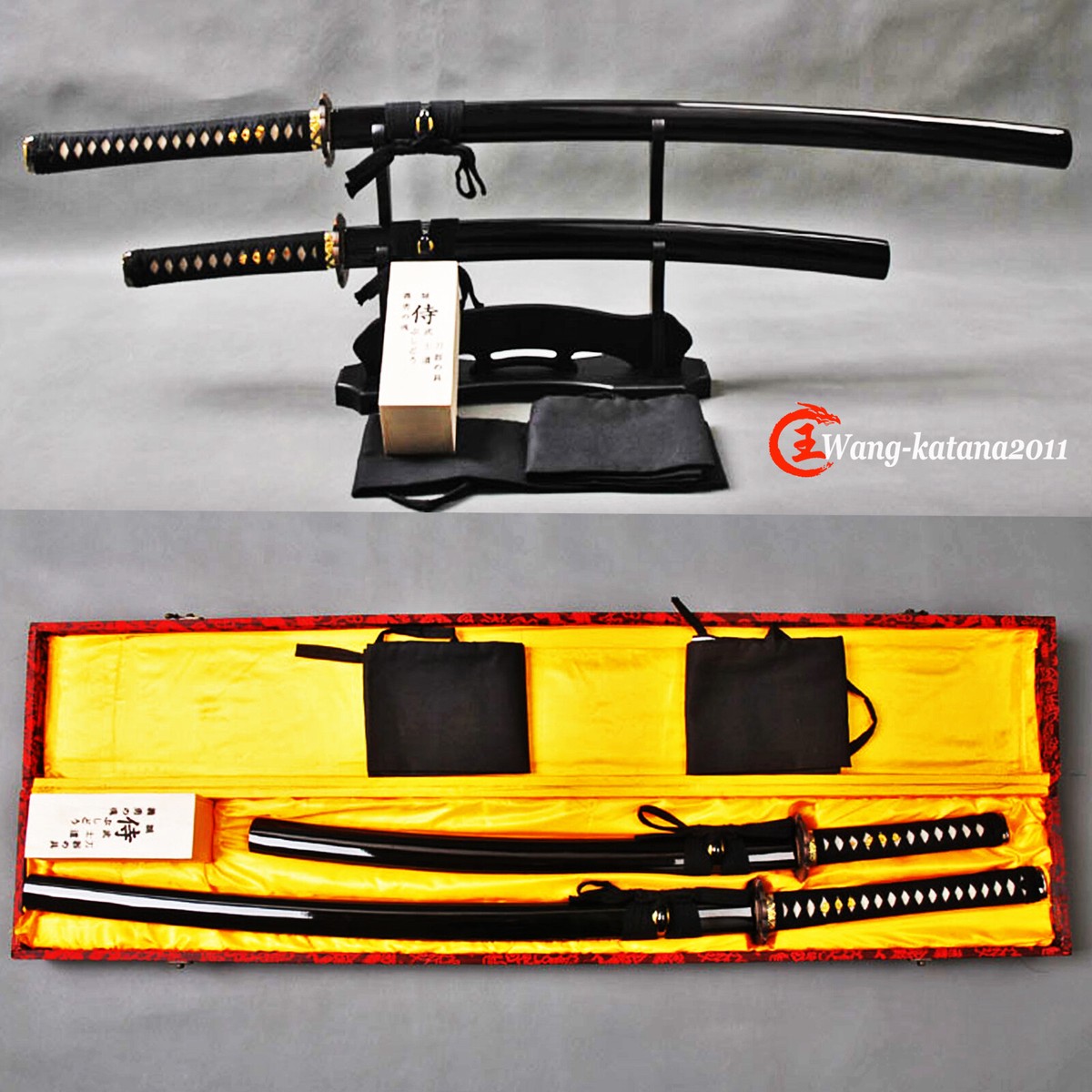 2PCS Japanese Samurai Swords Set T10 Steel 40''Katana+30