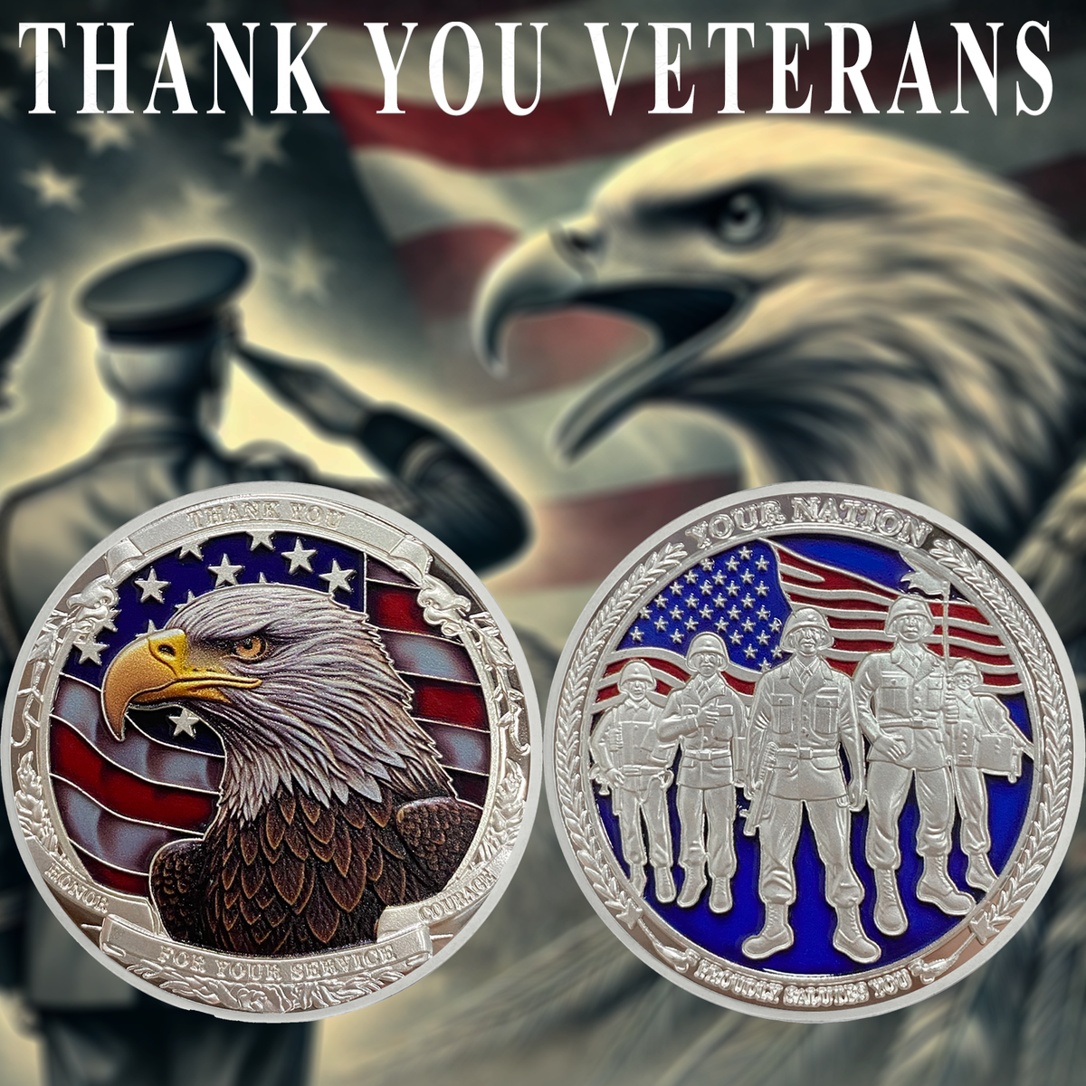 20 Pcs Military Challenge Coins - Veterans Thank You For Your Service Coins Bulk Set For Men & Women