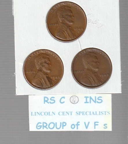 1948PDS   1949PDS   1950PDS ~ 9  coin  Lincoln  Cent  Set  / all  VERY FINES