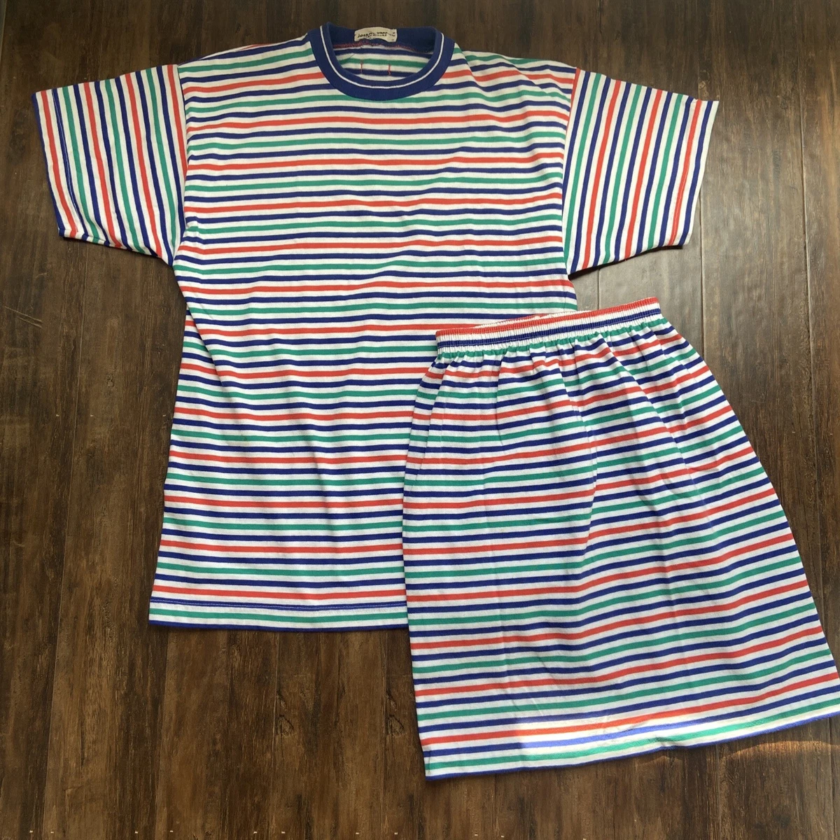 Vintage 90s Striped Shirt Skirt Outfit 2 Piece Set Size 2 OSFA Joseph Ivarrin Co