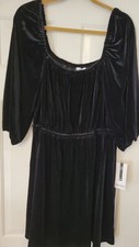 Nine West Black Velvet Dress - Womens Size 10 Velour Stretch Peasant Mini New