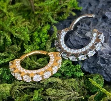 1pc CNC Front & Outer CZ Gems Hinged Segment Ring 16g Septum Clicker Helix Daith