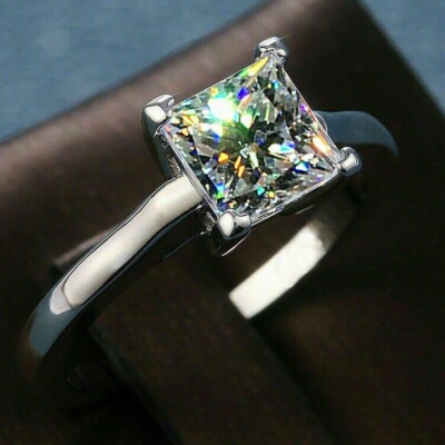 2 CTW Princess Cut D/VVS1 Moissanite 14k White Gold Plated Women Engagement Ring