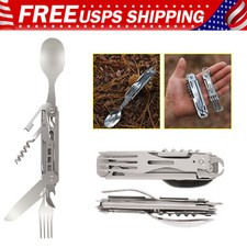 5-in-1 Portable Camping Utensil Detachable Stainless Steel Folding Flatware Set