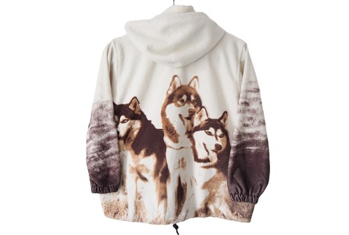 Vintage DOGS Print Fleece Hoodie full zip Kids Size Sweater animal pattern - Picture 2 of 6